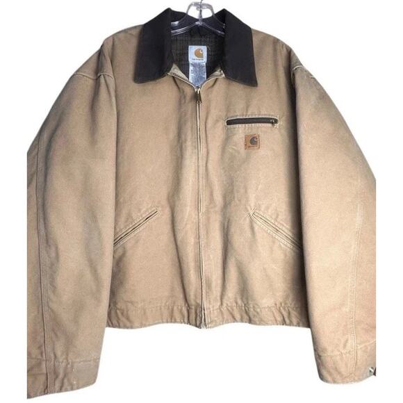 Vtg Carhartt Detroit Jacket J97 Sandstone Duck Blanket Lined Sz 2XL Reg Workwear - Picture 1 of 16